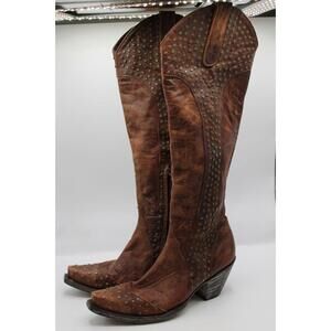 Old Gringo Brown Leather Studded Tall Cowgirl Boots Knee High Women's Size 6.5B